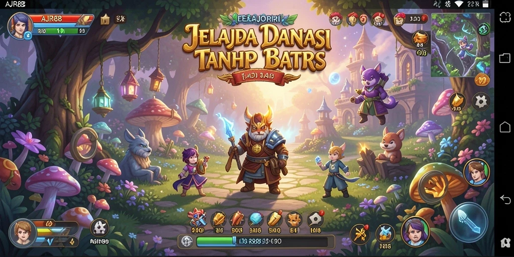 Screenshot gameplay AJR88 menunjukkan pertempuran epik di dunia fantastis.