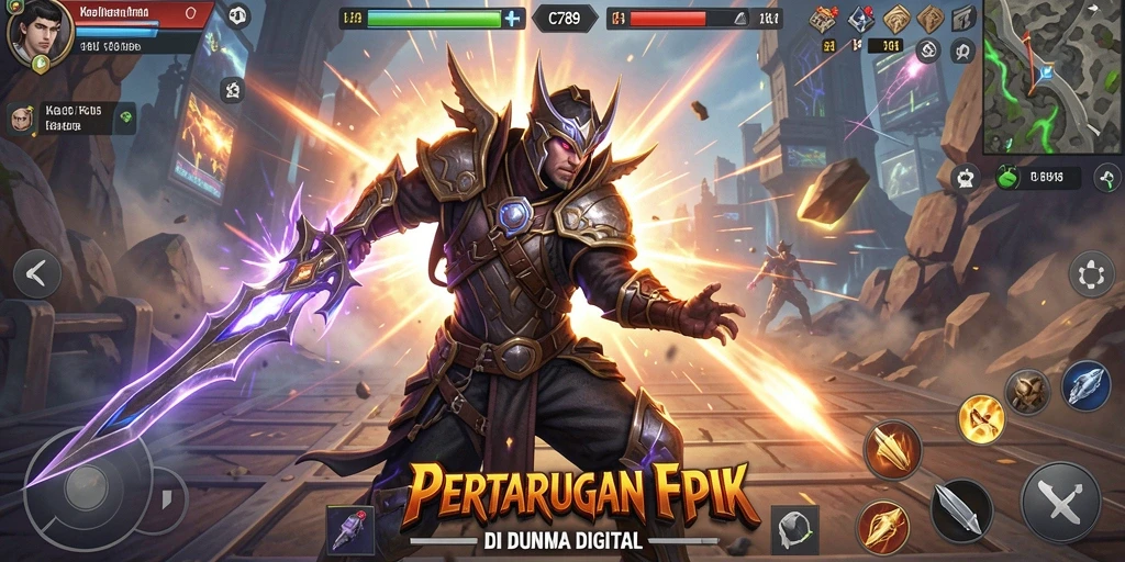Screenshot C789 menampilkan pertarungan seru antara karakter dengan efek visual memukau.