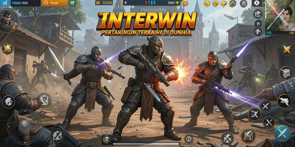 Tampilan gameplay mendebarkan dari INTERWIN dalam pertarungan Battle Royale.