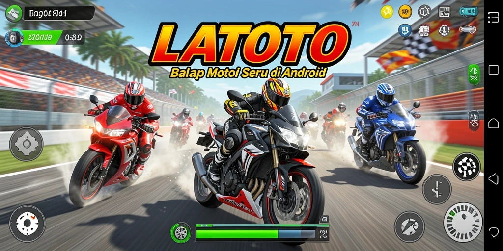 Screenshot LATOTO menampilkan aksi balap motor yang mendebarkan.