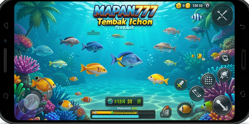 Tangkapan layar utama MAPAN777 menampilkan aksi seru dalam permainan Tembak Ikan.