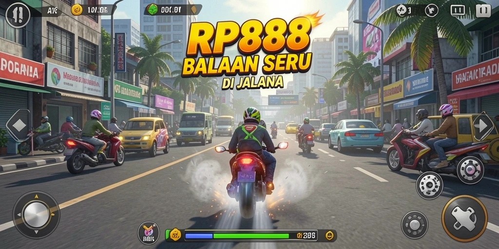 Screenshot menunjukkan aksi balapan yang menegangkan dan kendaraan yang stylish.
