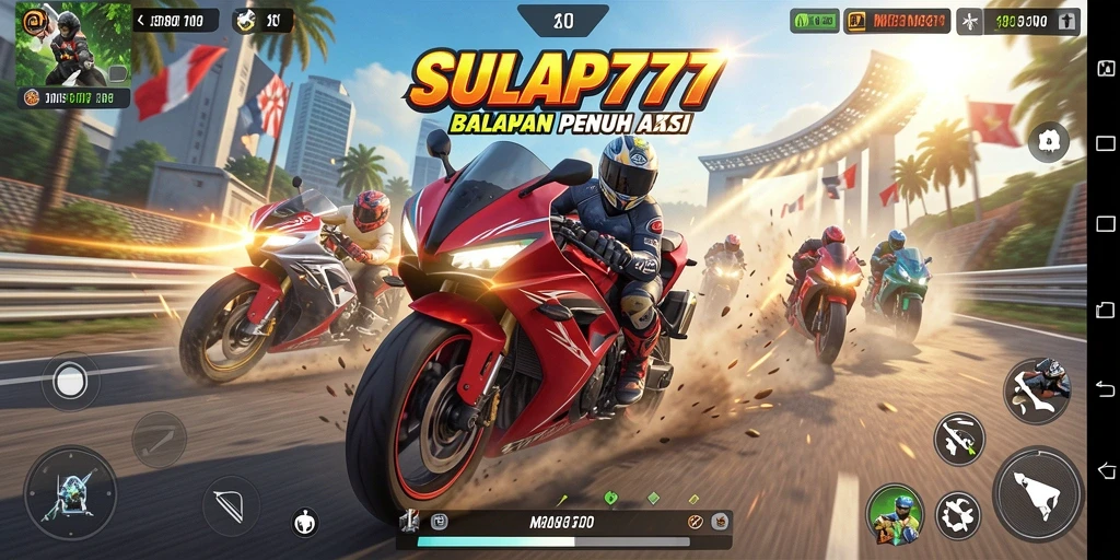 Screenshot menampilkan aksi balapan motor yang cepat dan mendebarkan.