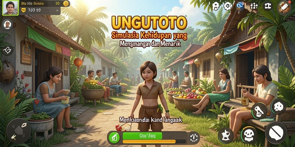 Screenshot gameplay UNGUTOTO menampilkan simulasi kehidupan yang interaktif.